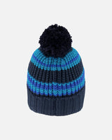 Lined Knit Winter Hat With Pompom Black And Blue | Deux par Deux | Jenni Kidz