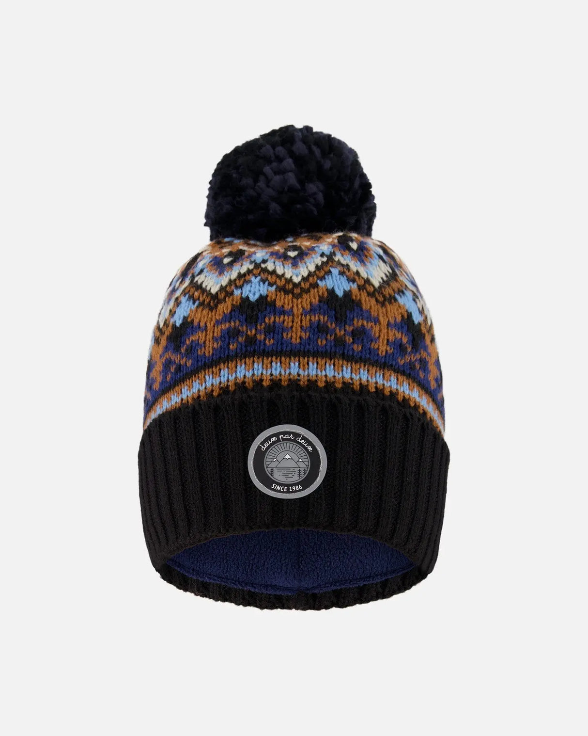 Lined Knit Winter Hat With Pompom Taupe And Navy | Deux par Deux | Jenni Kidz