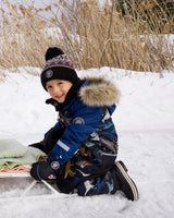 Lined Knit Winter Hat With Pompom Taupe And Navy | Deux par Deux | Jenni Kidz