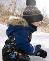 Lined Knit Winter Hat With Pompom Taupe And Navy | Deux par Deux | Jenni Kidz