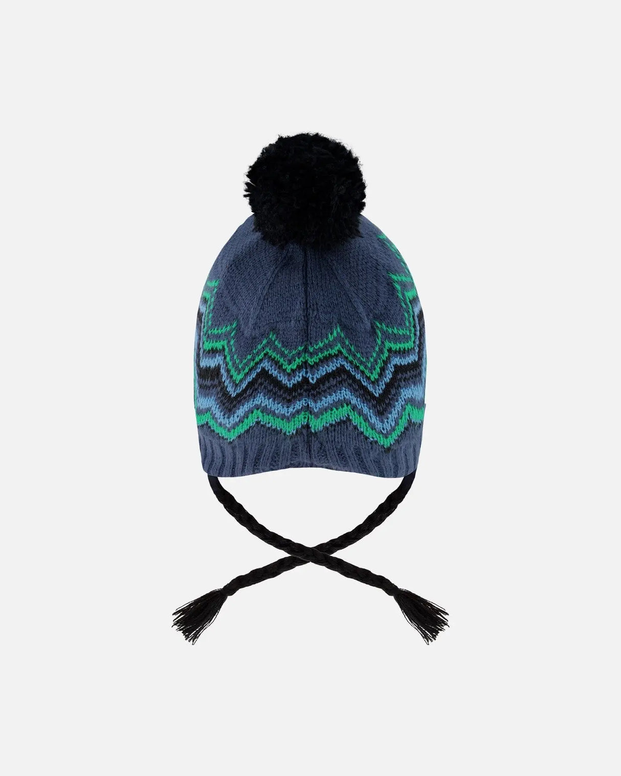 Lined Peruvian Knit Pompom Hat Black And Blue | Deux par Deux | Jenni Kidz
