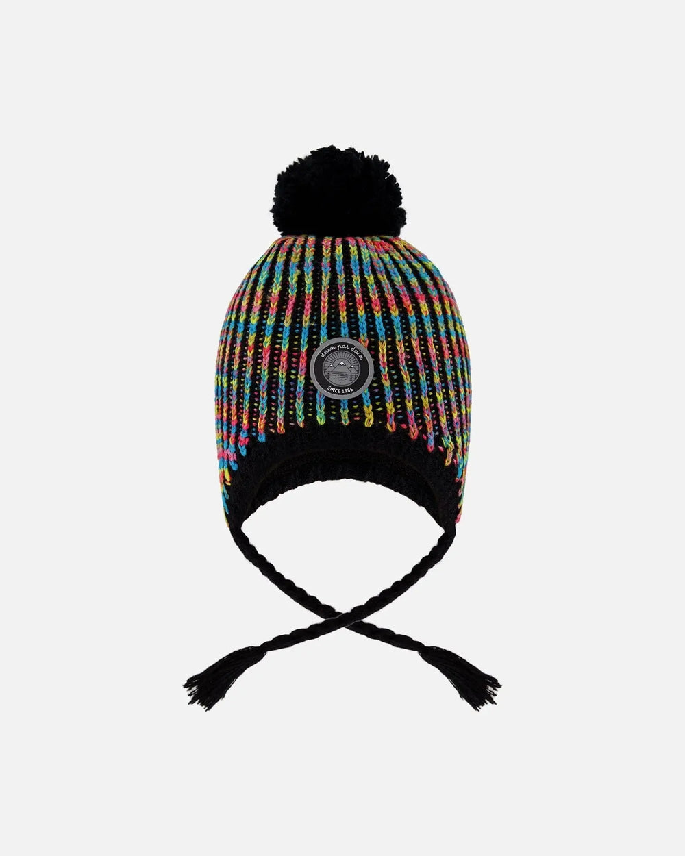 Lined Peruvian Knit Pompom Hat Black And Multicolor | Deux par Deux | Jenni Kidz