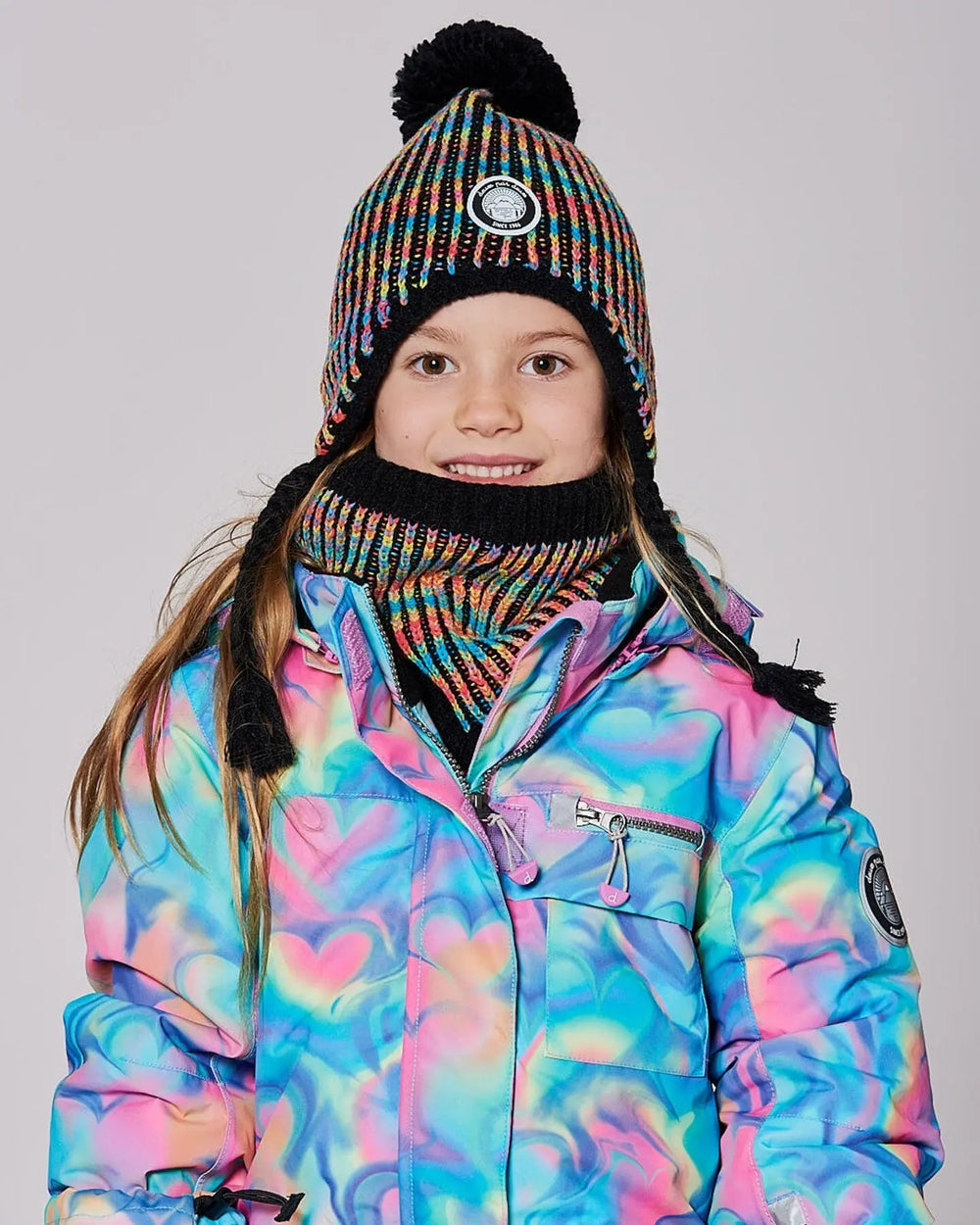 Lined Peruvian Knit Pompom Hat Black And Multicolor | Deux par Deux | Jenni Kidz