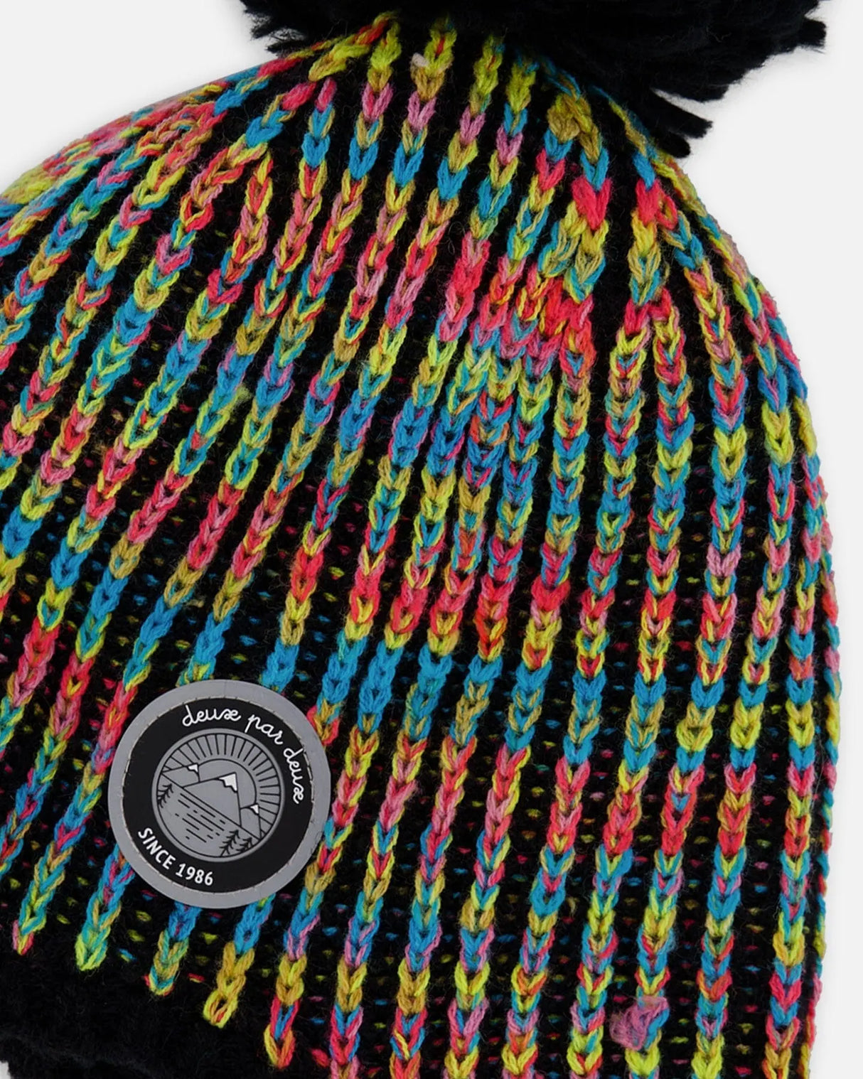 Lined Peruvian Knit Pompom Hat Black And Multicolor | Deux par Deux | Jenni Kidz