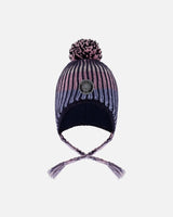 Lined Peruvian Knit Pompom Hat Black And Purple | Deux par Deux | Jenni Kidz