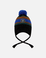 Lined Peruvian Knit Pompom Hat Black, Blue And Brown | Deux par Deux | Jenni Kidz
