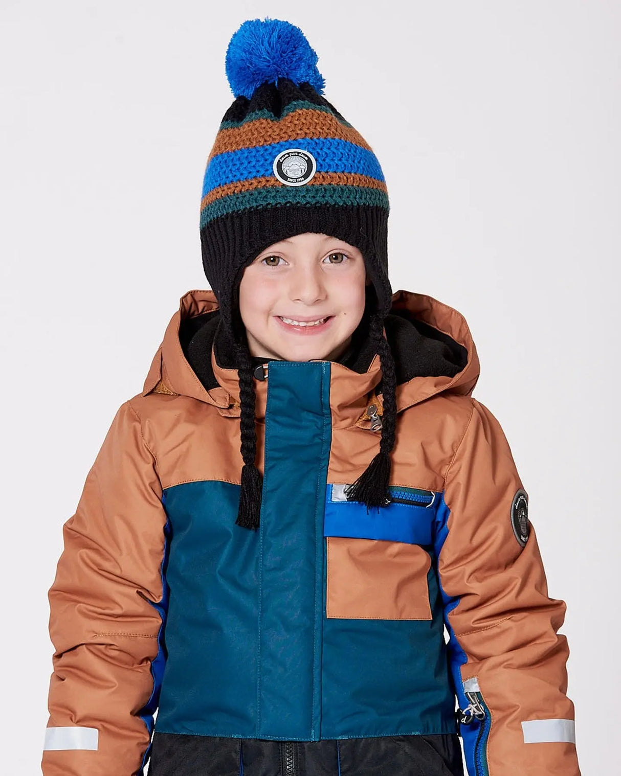 Lined Peruvian Knit Pompom Hat Black, Blue And Brown | Deux par Deux | Jenni Kidz