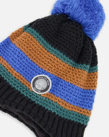 Lined Peruvian Knit Pompom Hat Black, Blue And Brown | Deux par Deux | Jenni Kidz