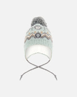 Lined Peruvian Knit Pompom Hat Gray And Sage | Deux par Deux | Jenni Kidz