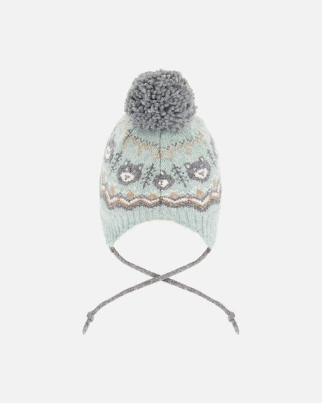 Lined Peruvian Knit Pompom Hat Gray And Sage | Deux par Deux | Jenni Kidz