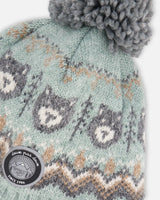 Lined Peruvian Knit Pompom Hat Gray And Sage | Deux par Deux | Jenni Kidz