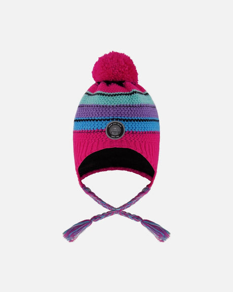 Lined Peruvian Knit Pompom Hat Pink And Multicolor | Deux par Deux | Jenni Kidz