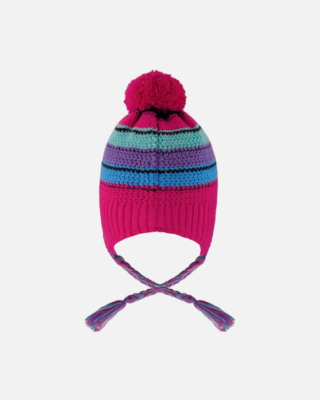 Lined Peruvian Knit Pompom Hat Pink And Multicolor | Deux par Deux | Jenni Kidz