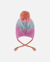 Lined Peruvian Knit Pompom Hat Pink, Orange And Turquoise | Deux par Deux | Jenni Kidz
