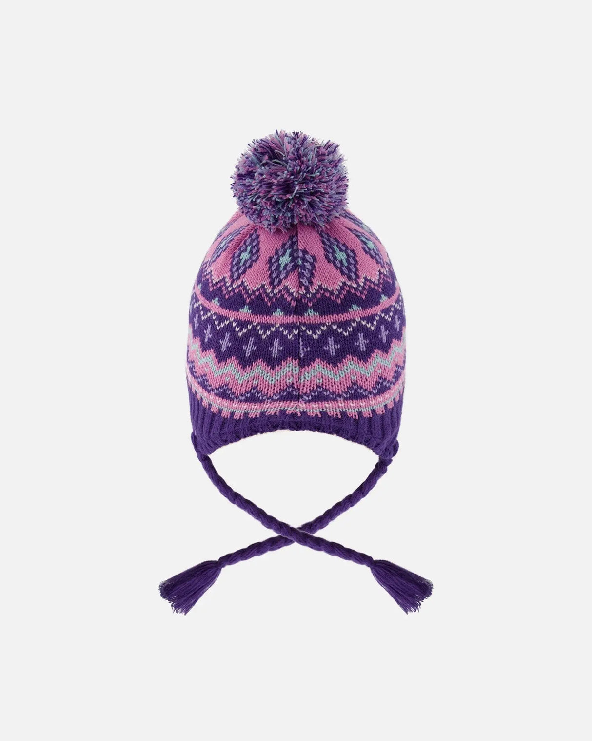 Lined Peruvian Knit Pompom Hat Purple And Pink | Deux par Deux | Jenni Kidz