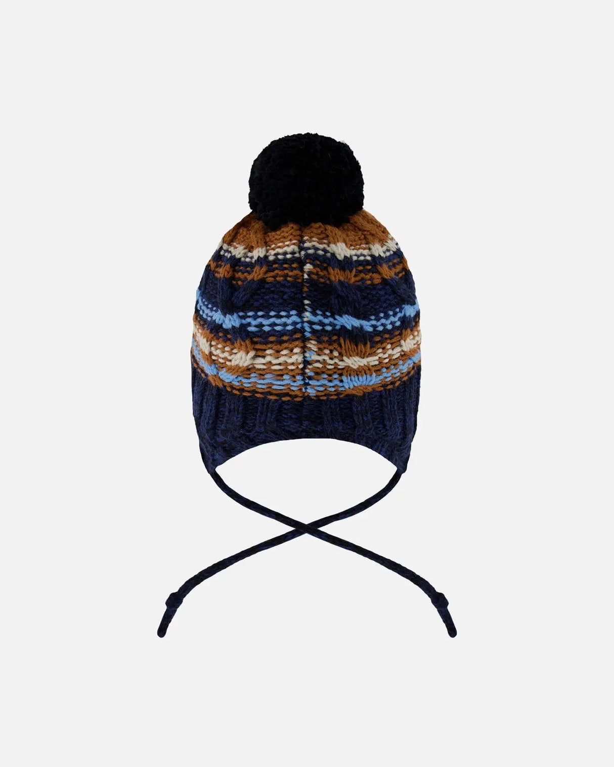 Lined Peruvian Knit Winter Hat With Pompom Taupe And Navy | Deux par Deux | Jenni Kidz