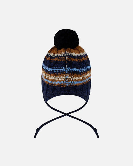 Lined Peruvian Knit Winter Hat With Pompom Taupe And Navy | Deux par Deux | Jenni Kidz