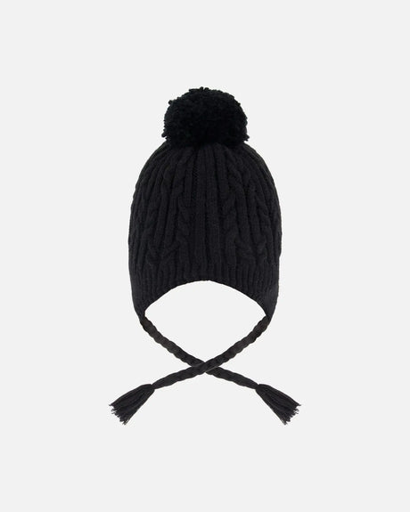 Lined Winter Hat With Pompom Black | Deux par Deux | Jenni Kidz