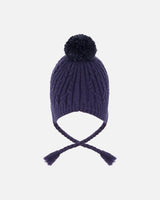 Lined Winter Hat With Pompom Navy Blue | Deux par Deux | Jenni Kidz