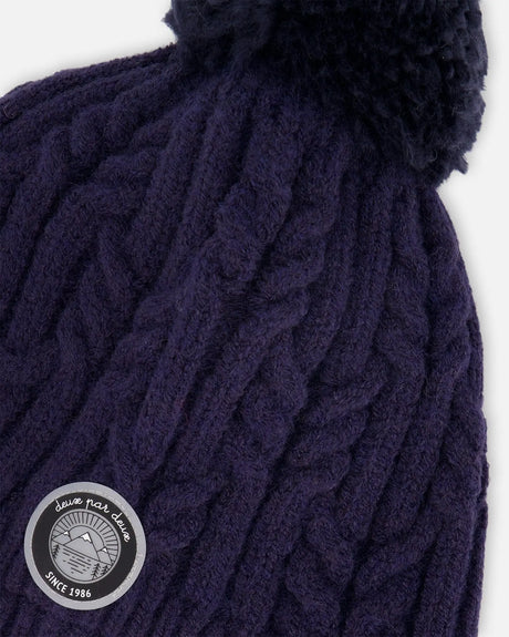 Lined Winter Hat With Pompom Navy Blue | Deux par Deux | Jenni Kidz