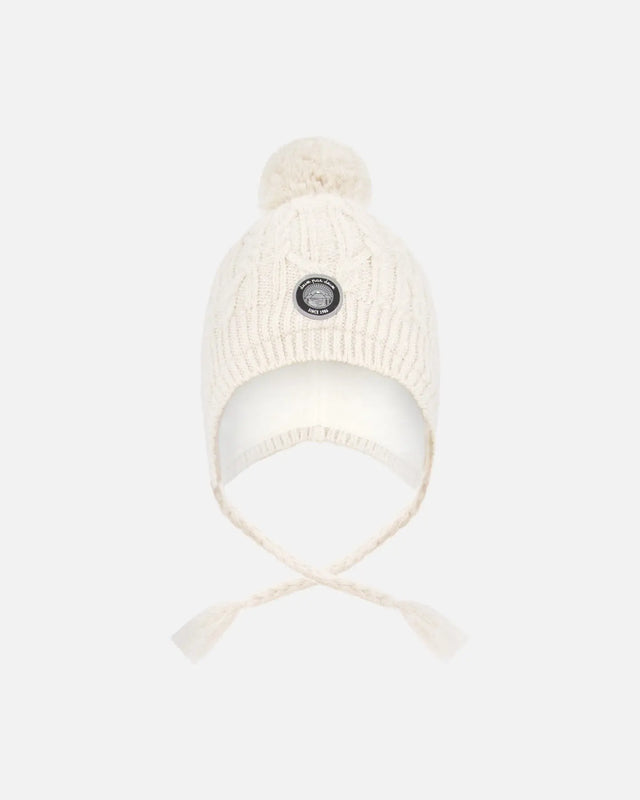 Lined Winter Hat With Pompom Off-White | Deux par Deux | Jenni Kidz