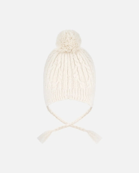 Lined Winter Hat With Pompom Off-White | Deux par Deux | Jenni Kidz