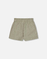 Linen Short With Pockets Medium Green And Cream Striped | Deux par Deux | Jenni Kidz