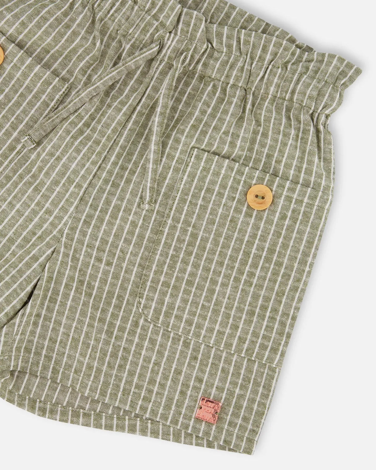 Linen Short With Pockets Medium Green And Cream Striped | Deux par Deux | Jenni Kidz