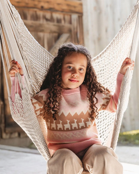 Llama Jacquard Sweater Dusty Pink | Deux par Deux | Jenni Kidz