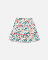 Long Crinkle Peasant Skirt Blue Printed Beach Hibiscus | Deux par Deux | Jenni Kidz