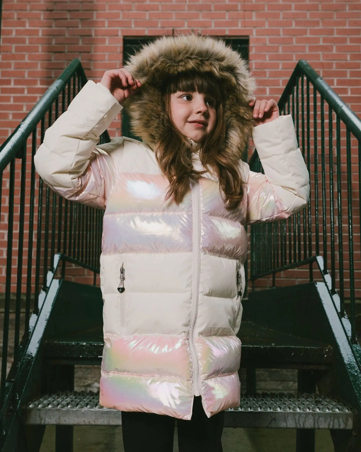 Long Metallic Puffy Winter Coat White | Deux par Deux | Jenni Kidz