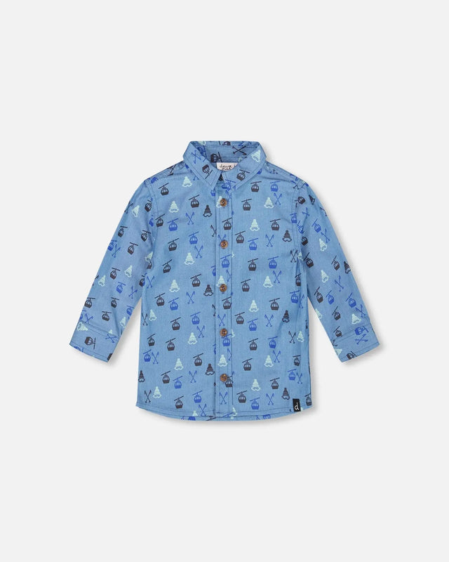 Long Sleeve Button Front Denim Shirt Blue | Deux par Deux | Jenni Kidz