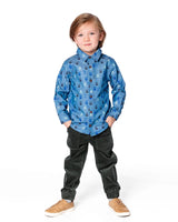 Long Sleeve Button Front Denim Shirt Blue | Deux par Deux | Jenni Kidz