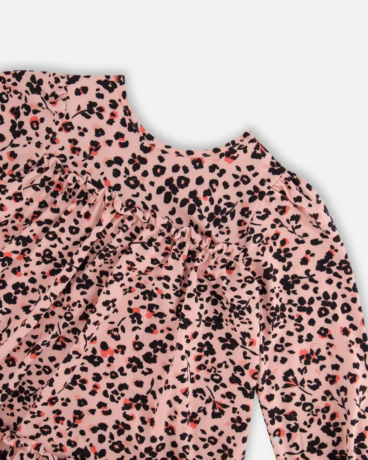 Long Sleeve Dress With Frills Pink Printed Leopard Flowers | Deux par Deux | Jenni Kidz