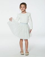 Long Sleeve Dress With Glittering Tulle Skirt Off White | Deux par Deux | Jenni Kidz