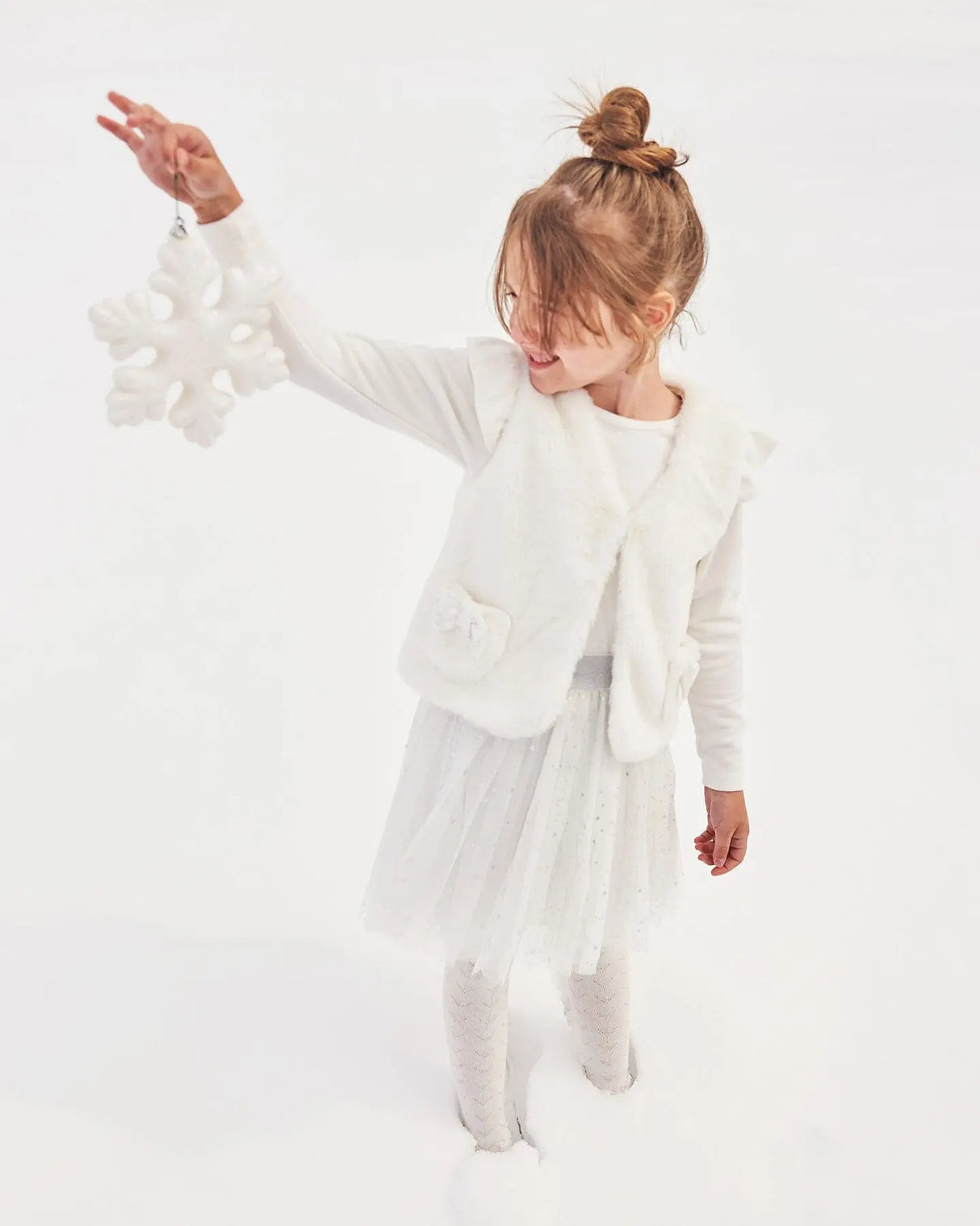 Long Sleeve Dress With Glittering Tulle Skirt Off White | Deux par Deux | Jenni Kidz