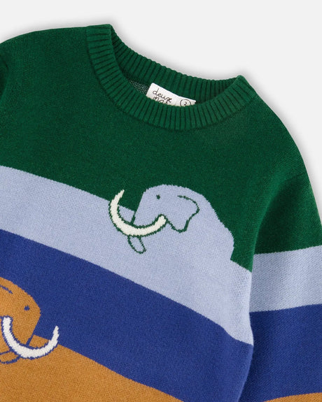 Long Sleeve Knit Sweater Blue, Green And Brown | Deux par Deux | Jenni Kidz