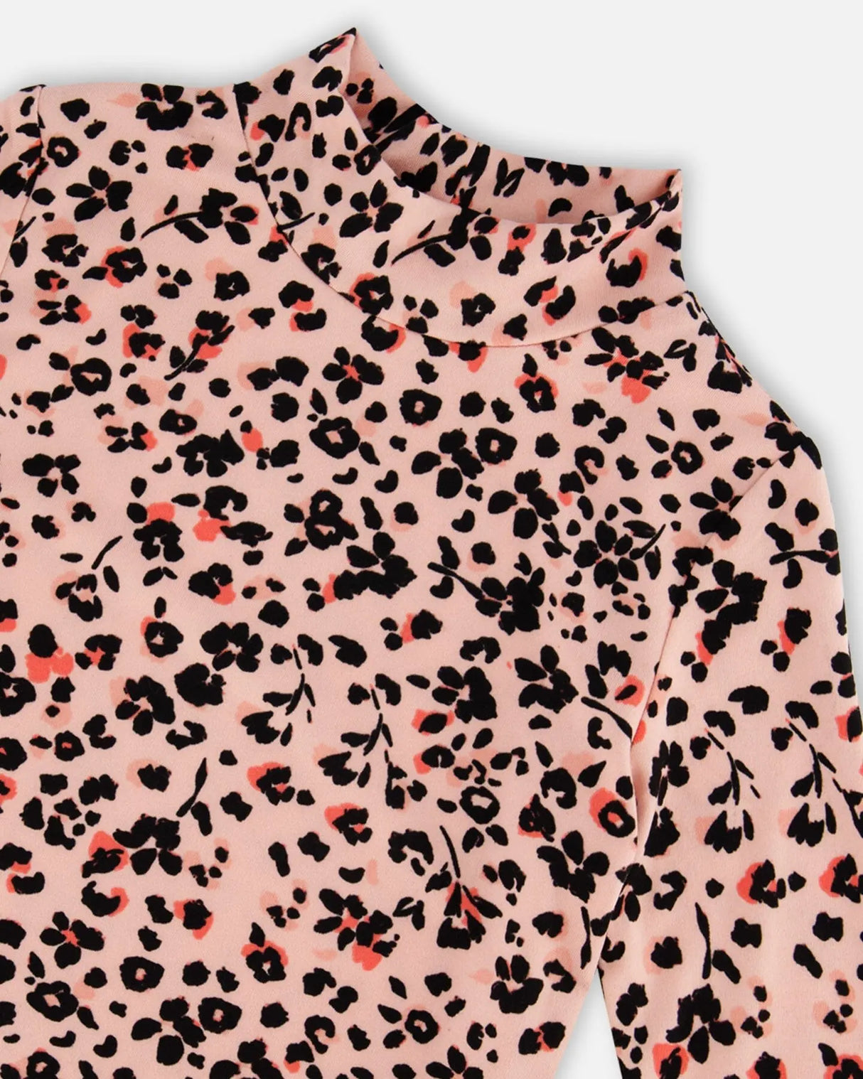 Long Sleeve Mock Neck Top Pink Printed Leopard Flowers | Deux par Deux | Jenni Kidz