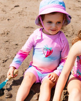 Long Sleeve One-Piece Rashguard Pink, Orange, And Turquoise | Deux par Deux | Jenni Kidz