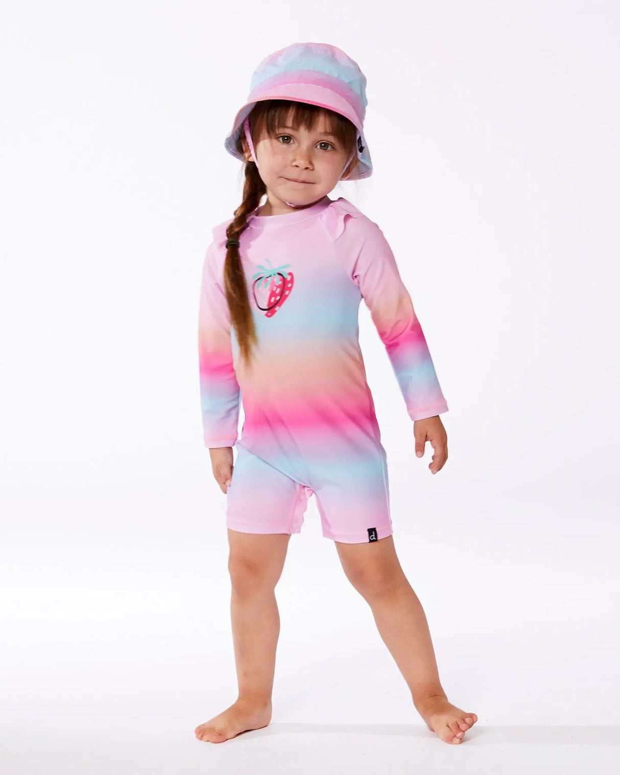 Long Sleeve One-Piece Rashguard Pink, Orange, And Turquoise | Deux par Deux | Jenni Kidz