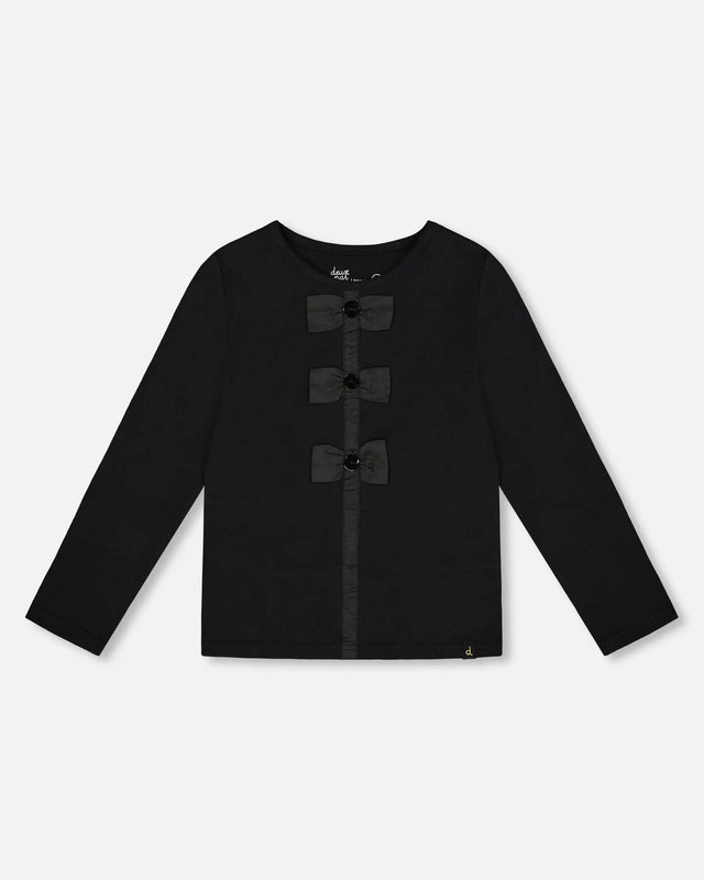 Long Sleeve Organic Cotton Jersey Bow Tee Black | Deux par Deux | Jenni Kidz
