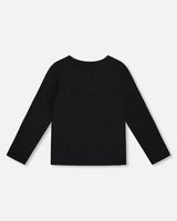 Long Sleeve Organic Cotton Jersey Bow Tee Black | Deux par Deux | Jenni Kidz