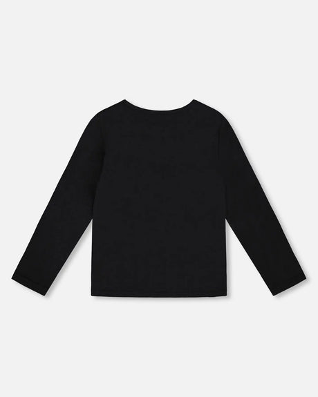 Long Sleeve Organic Cotton Jersey Bow Tee Black | Deux par Deux | Jenni Kidz