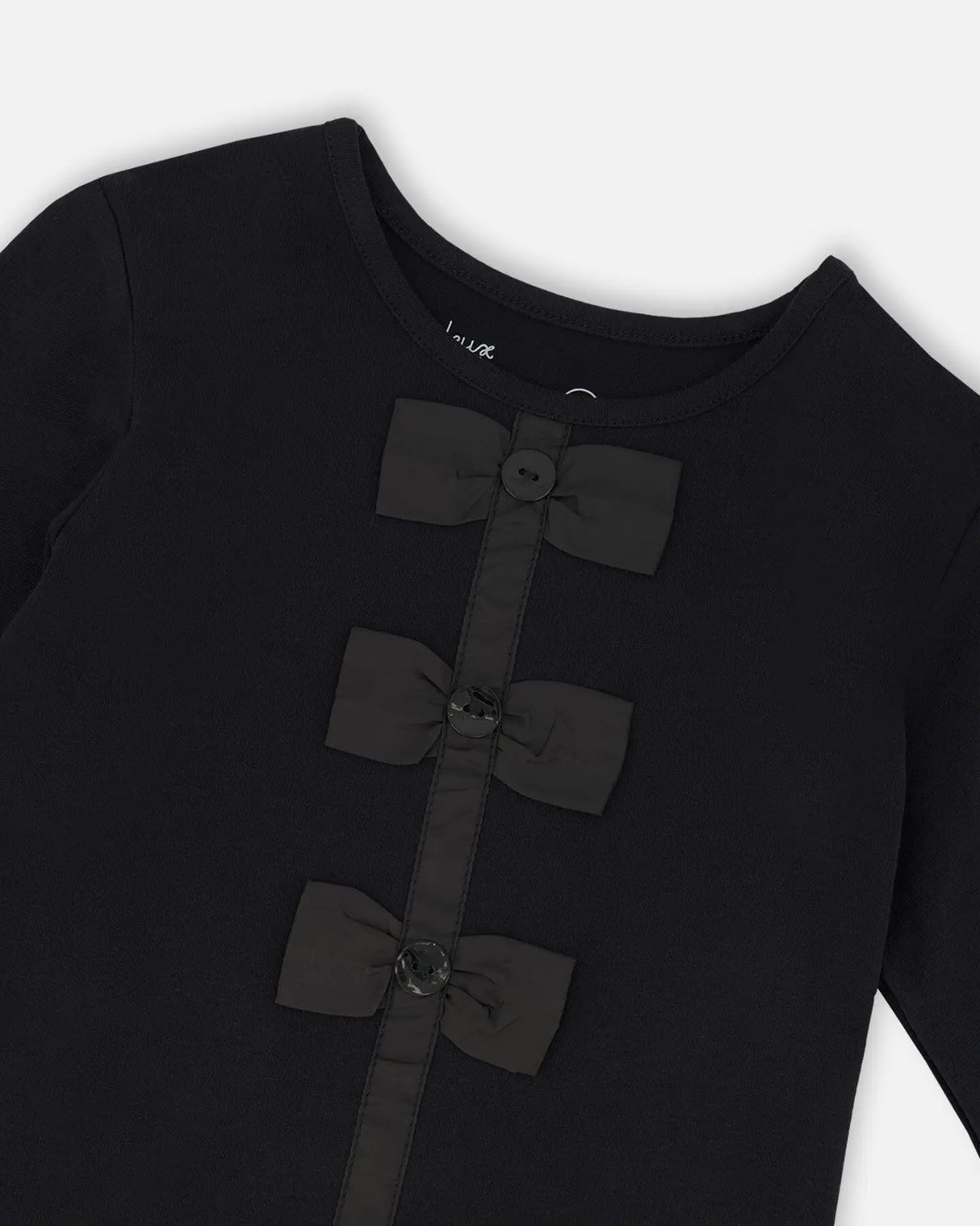 Long Sleeve Organic Cotton Jersey Bow Tee Black | Deux par Deux | Jenni Kidz