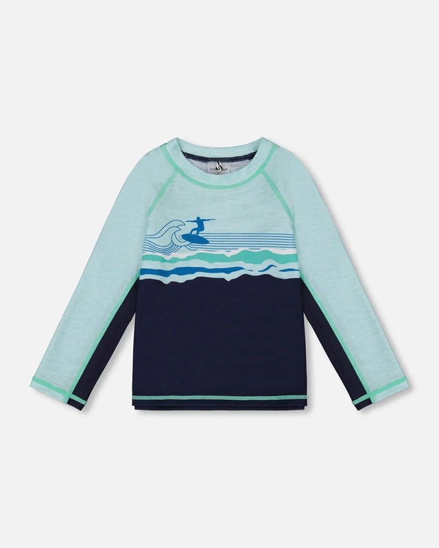 Long Sleeve Rashguard Navy Blue And Turquoise | Deux par Deux | Jenni Kidz