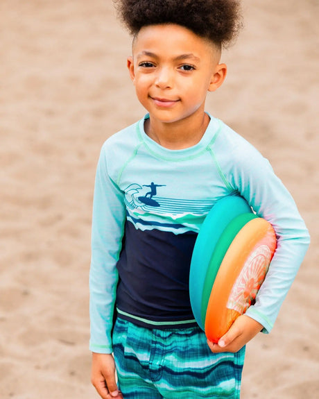 Long Sleeve Rashguard Navy Blue And Turquoise | Deux par Deux | Jenni Kidz