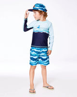 Long Sleeve Rashguard Navy Blue And Turquoise | Deux par Deux | Jenni Kidz