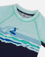 Long Sleeve Rashguard Navy Blue And Turquoise | Deux par Deux | Jenni Kidz