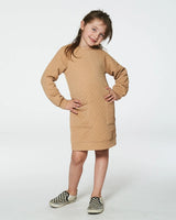 Long Sleeve Shiny Quilted Dress With Pocket Golden Brown | Deux par Deux | Jenni Kidz