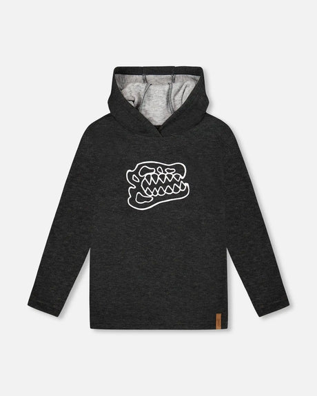 Long Sleeve Super Soft Brushed Jersey Hooded Tee Black | Deux par Deux | Jenni Kidz